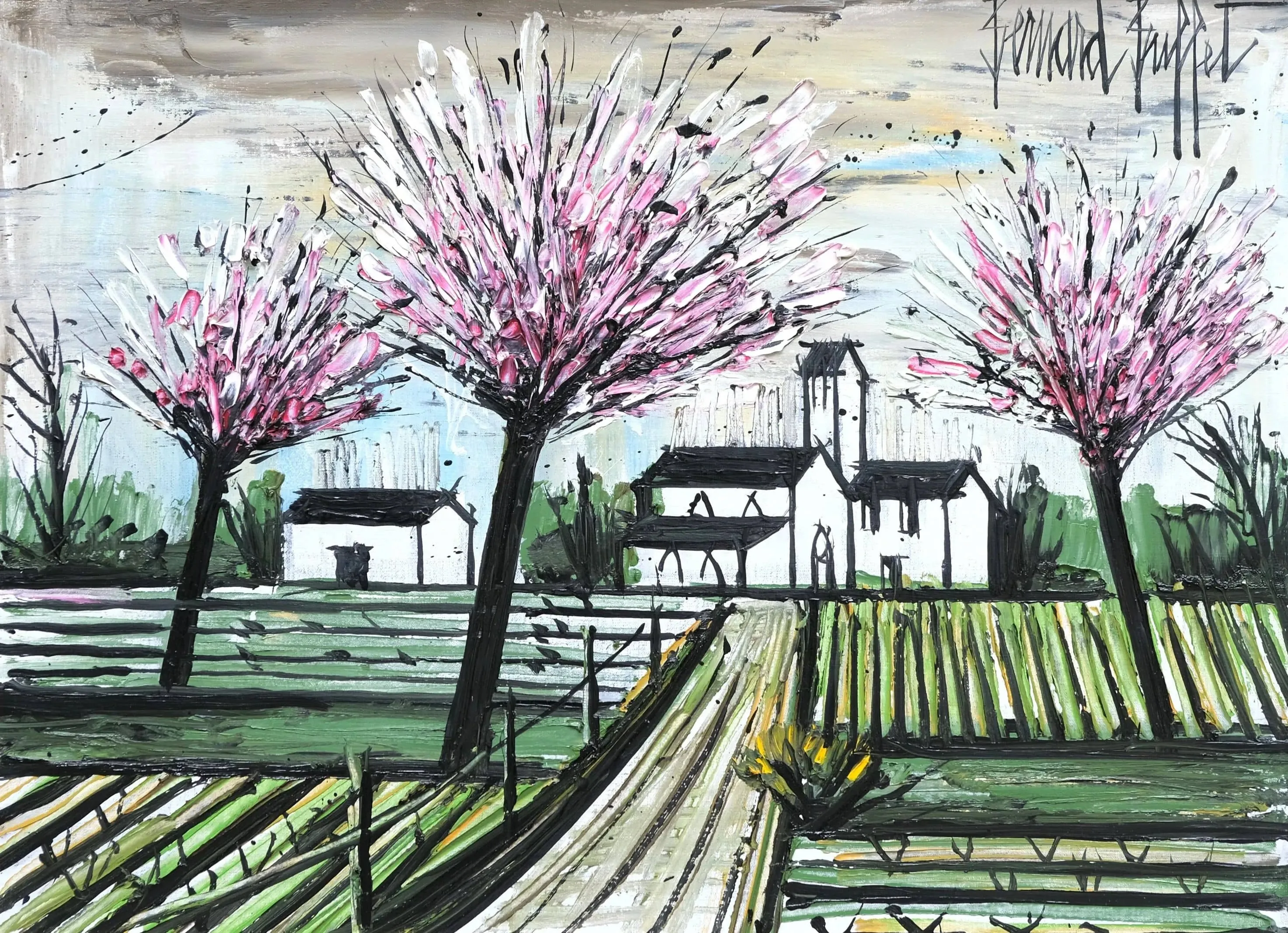 BUFFET Bernard (1928-1999). Pommiers en fleurs, 1993.