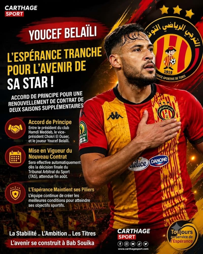 # Accord de principe entre l’Espérance de Tunis et Youcef Belaïli : un signal fort pour l’avenir du club