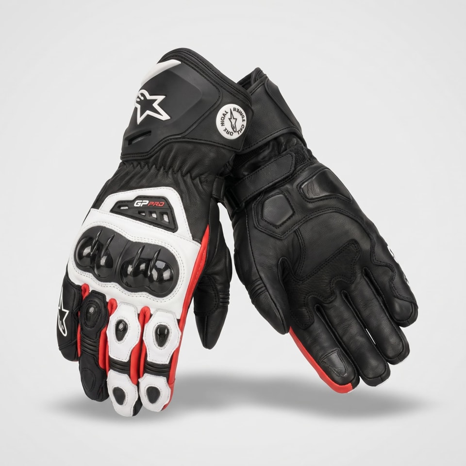 Set Alpinestars Blanco/Rojo/Negro: detalle de los guantes