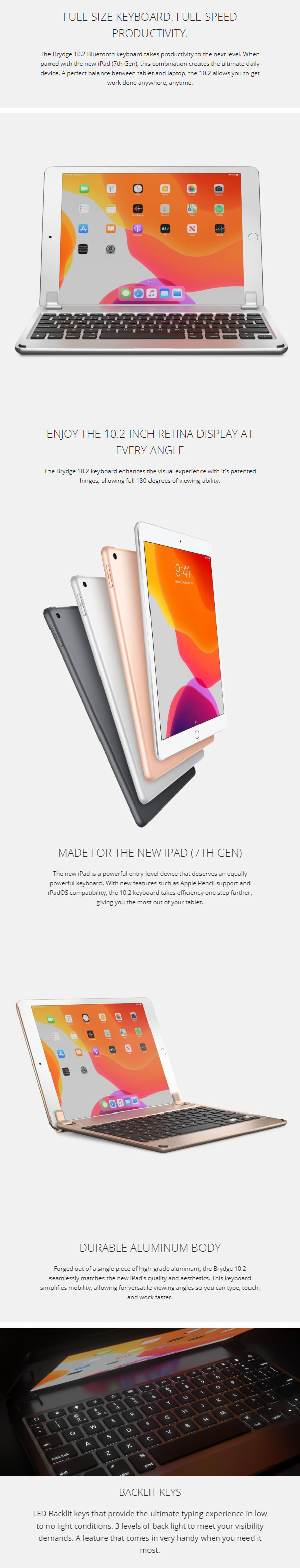 Brydge 10.2 iPad 7th Generation Bluetooth Keyboard Gold BRY80032 infographic