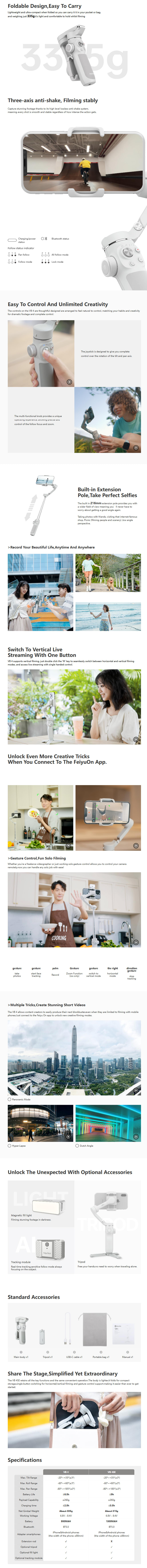 Feiyu Vimble 4 Handheld Gimbal w/ Built-In Extension infographic