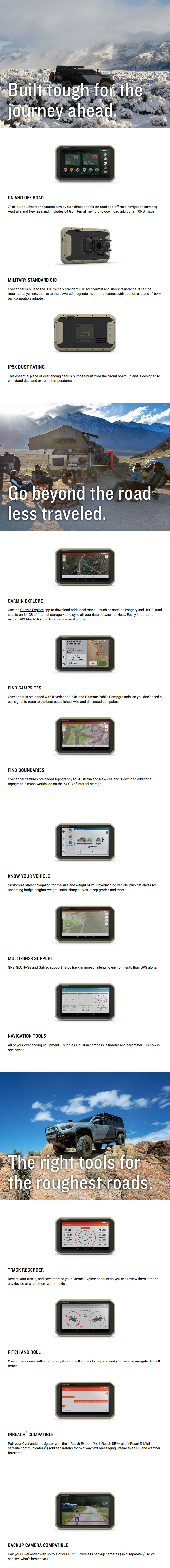 Garmin Overlander Rugged All Terrain 4x4 Off-Road 4WD GPS 010-02195-20 infographic