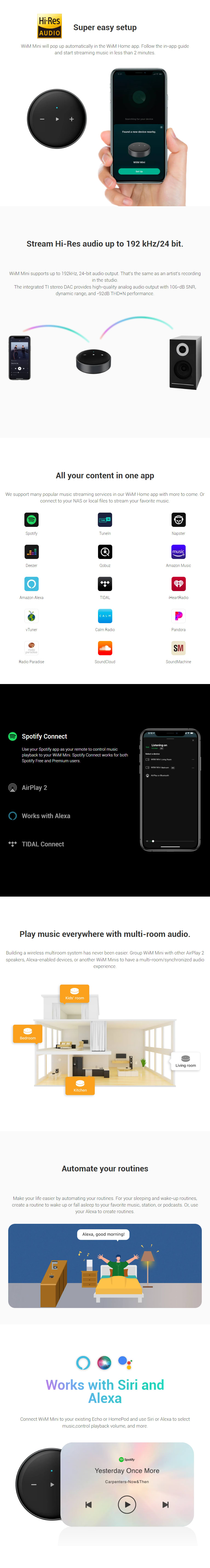 WiiM Mini Airplay 2 Wireless Audio Streamer infographic