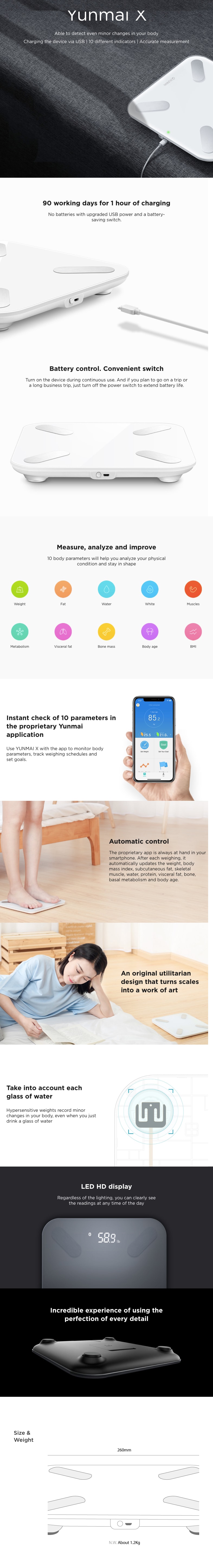 Yunmai X Mini 2 Smart Scale Bluetooth Body Fat BMI App Hidden Display infographic