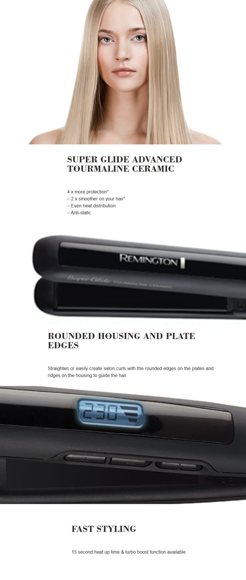 Remington Super Glide Ceramic Straightener infographic