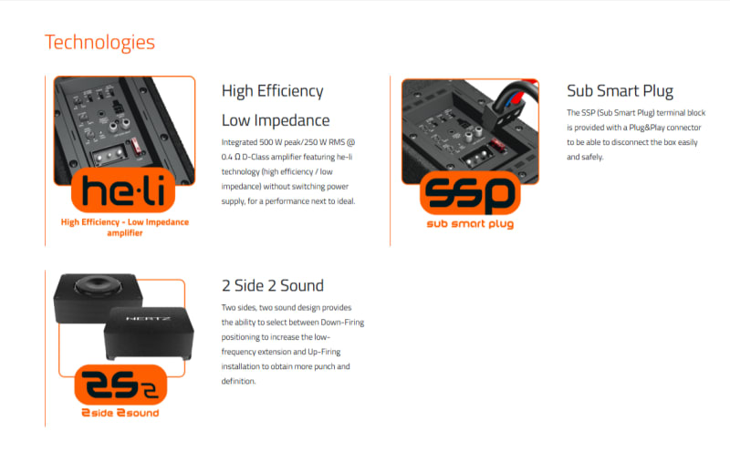 Hertz CBA250 10" Active Sealed Subwoofer Enclosure infographic