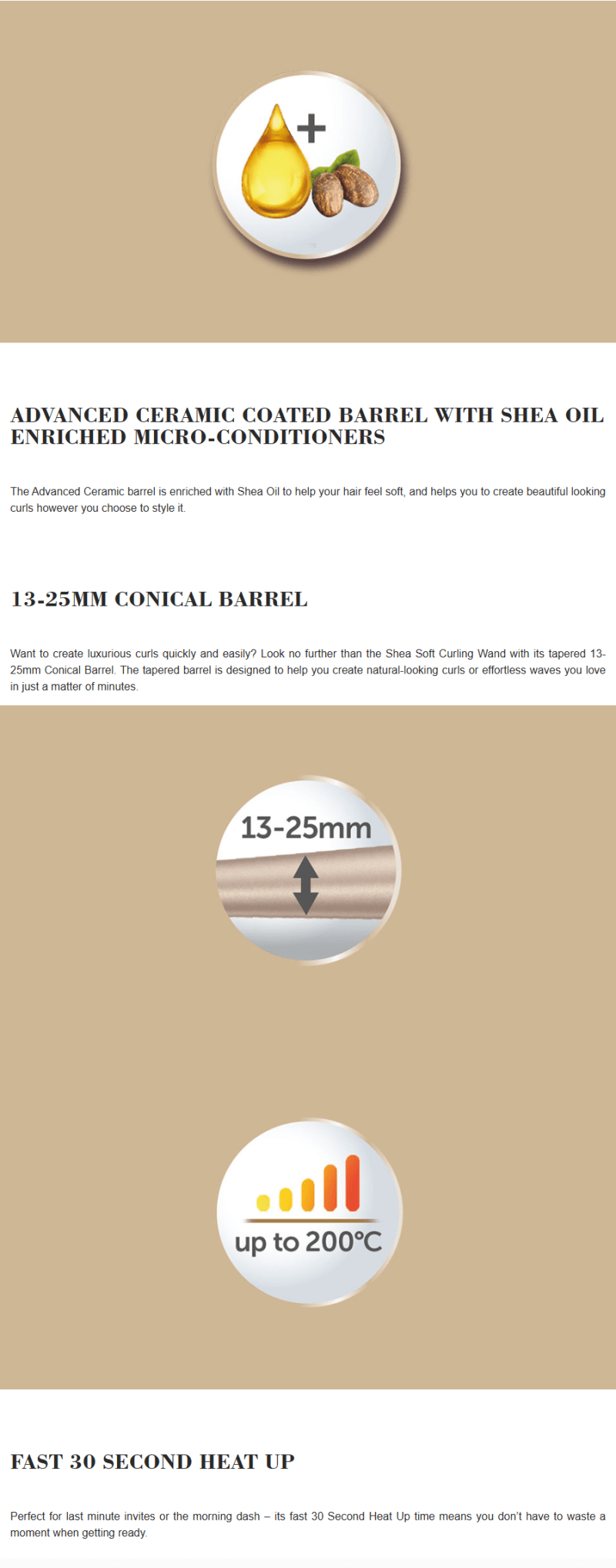 Remington Shea Soft Curling Wand infographic