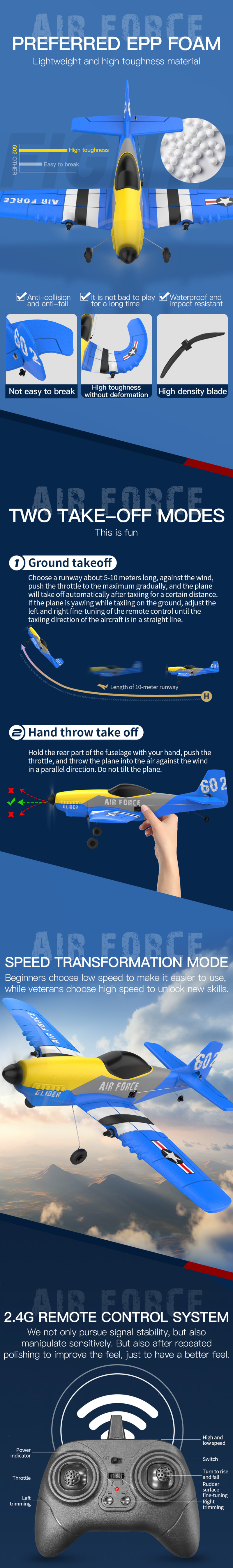 KFPLAN KF602 Bulit-in Gyro Glider Dual Motor RC Plane infographic 3 of 3