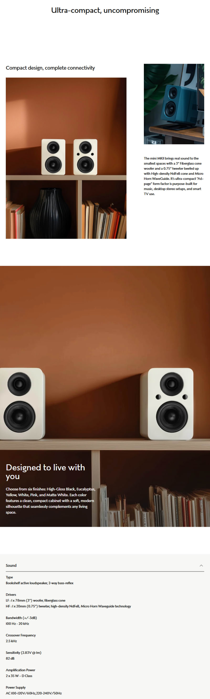 Jamo Mini MKII Active Bookshelf Speaker - Matte White infographic