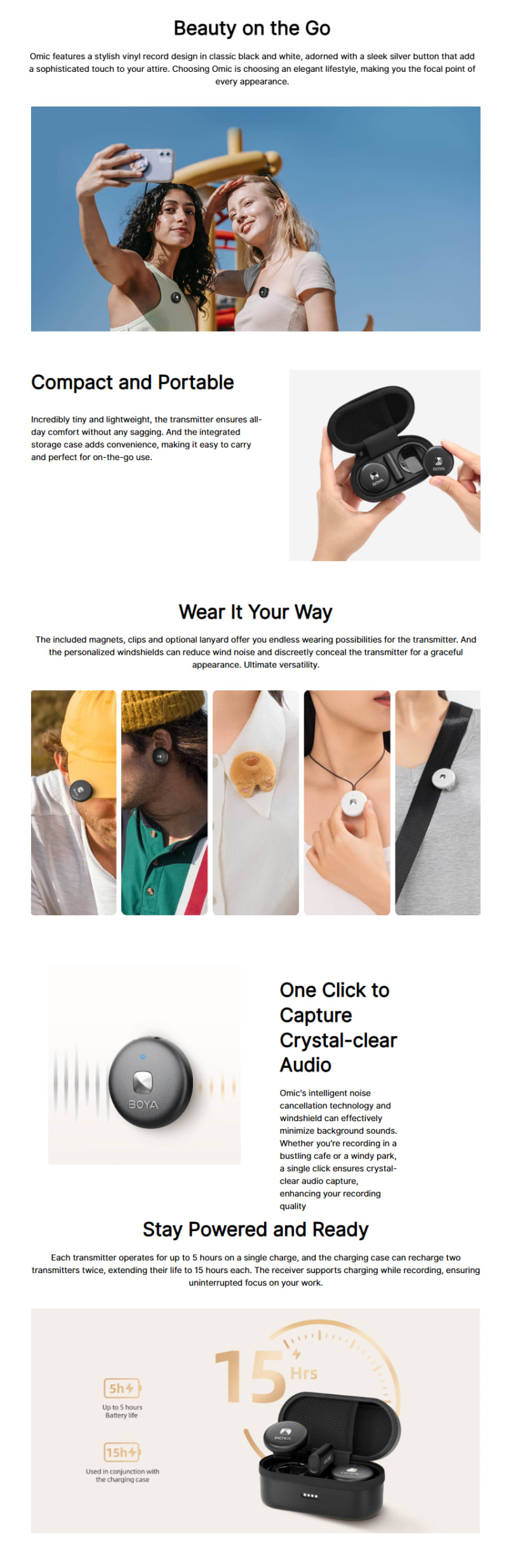 Boya Omic-U Wireless Lavalier Microphone USB-C Devices infographic