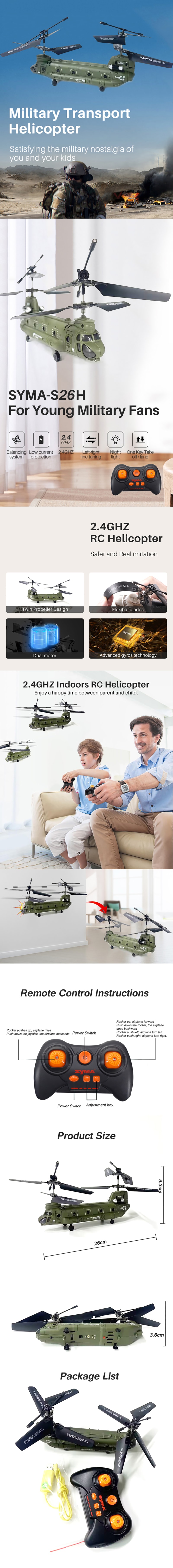 SYMA S026H Remote Control Military Helicopter infographic