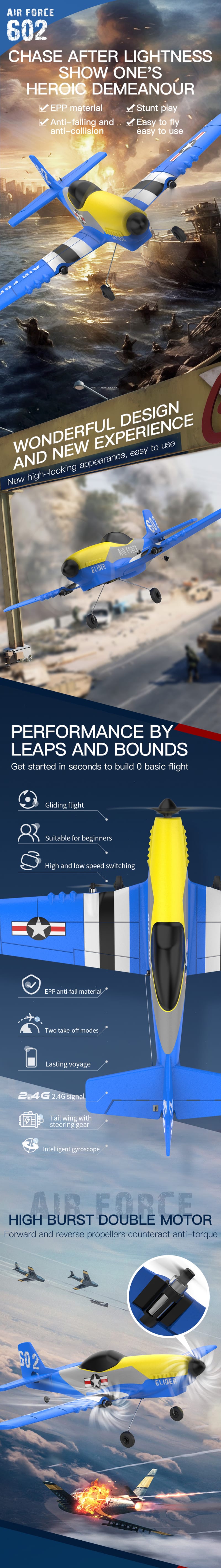 KFPLAN KF602 Bulit-in Gyro Glider Dual Motor RC Plane infographic 1 of 3