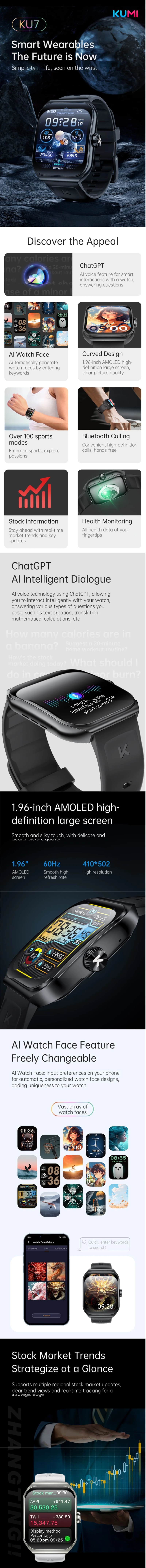 KUMI KU7 Smart Watch - Silver infographic