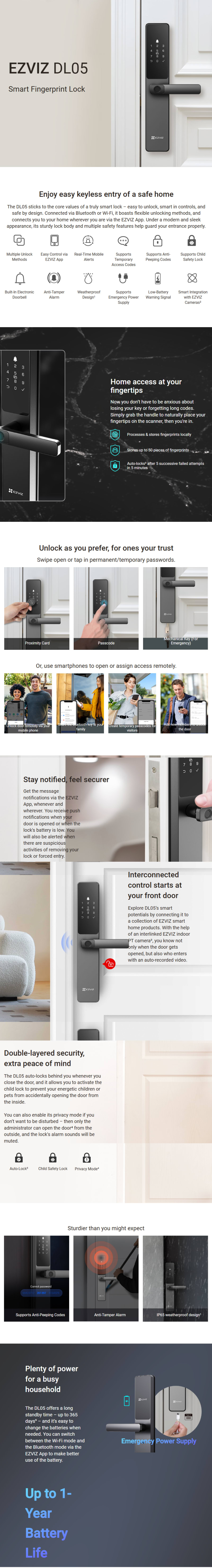 EZVIZ DL05 Smart Fingerprint Lock infographic