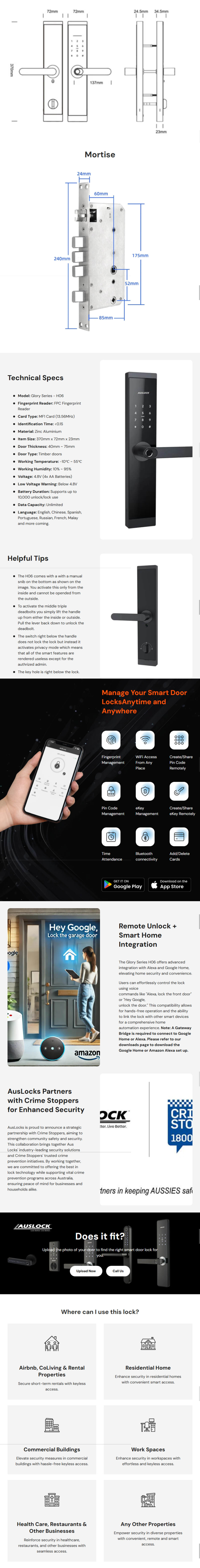 Auslock H06 Wi-Fi Smart Lock - Black infographic