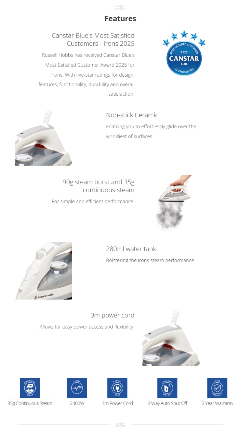 Russell Hobbs Rapidsteam Iron infographic