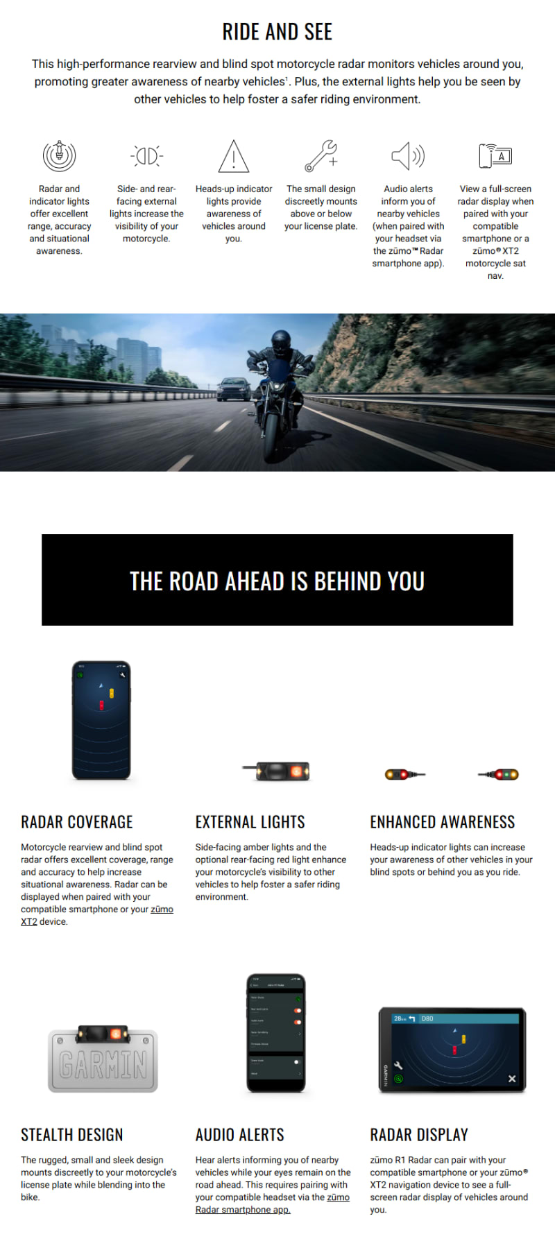 Garmin Zumo R1 Motorcycle Radar - 010-02902-00 infographic