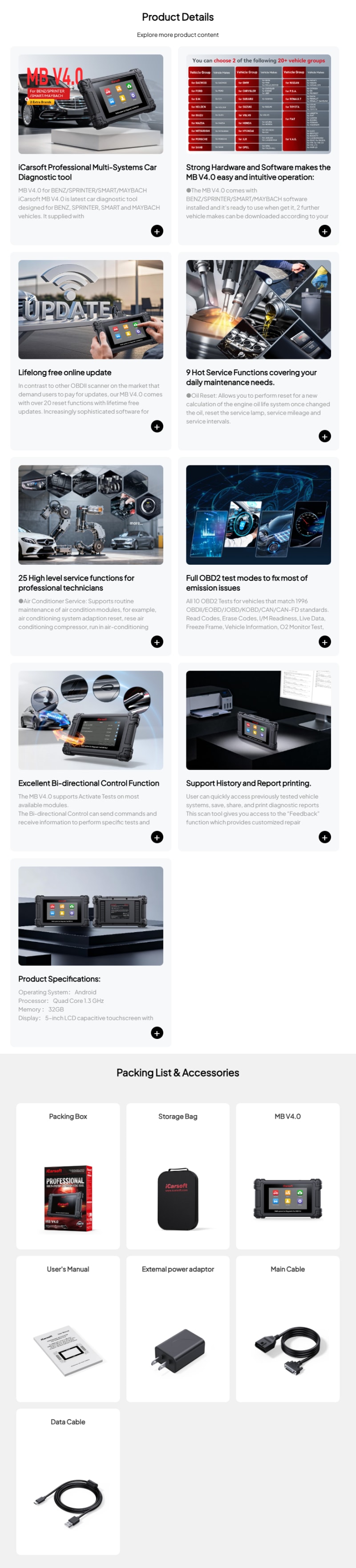 iCarsoft MB V4.0 Diagnostic Tool For Mercedes-Benz Sprinter Smart + 2 infographic