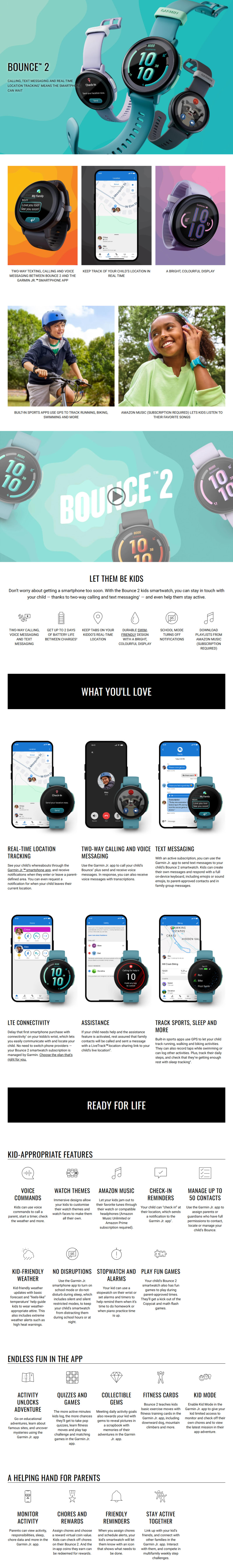 Garmin Bounce 2 GPS Smart Watch - Slate Gray (010-03399-00) infographic