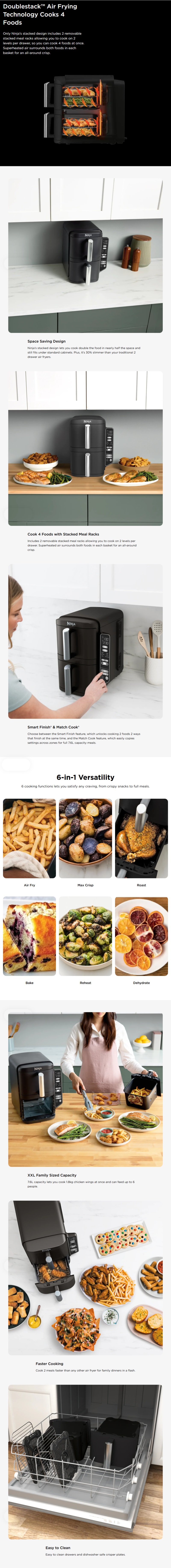 Ninja SL300 Double Stacked XXL 7.6L 2 Drawer Air Fryer infographic