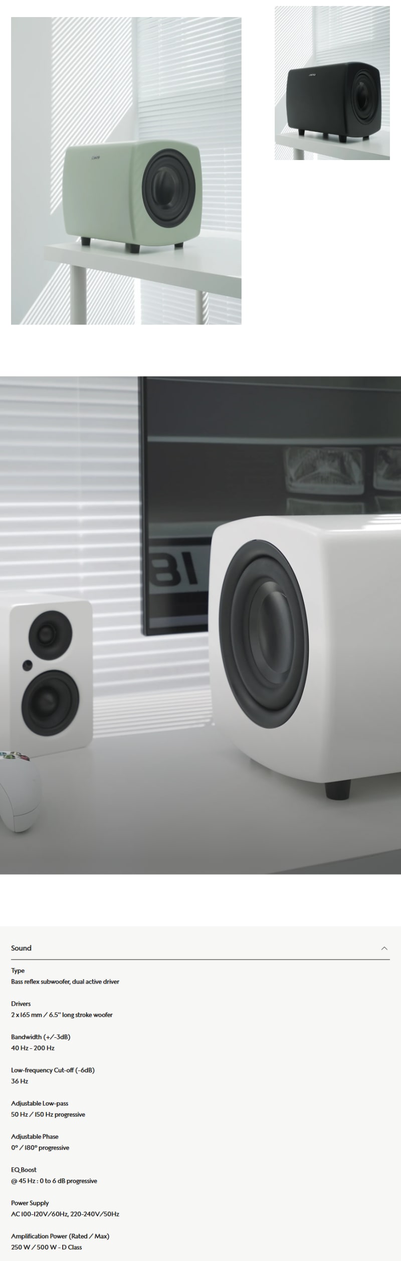 Jamo Cube Compact powered subwoofer - Matte Grey infographic