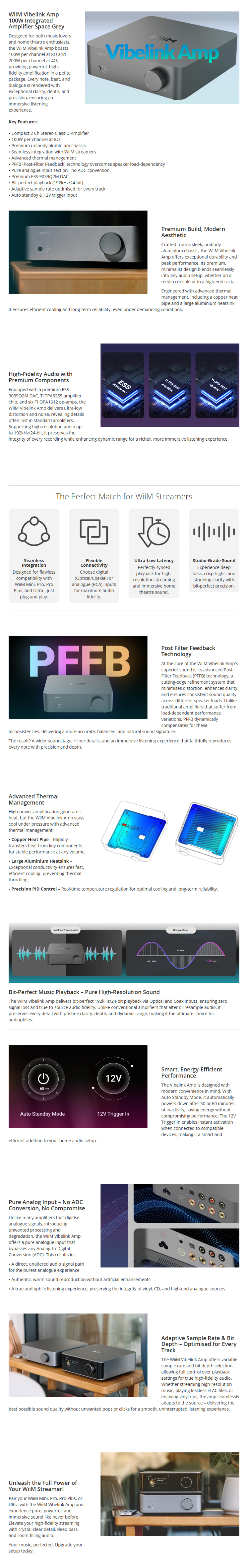 WiiM Vibelink Amp Integrated Power Amplifier infographic