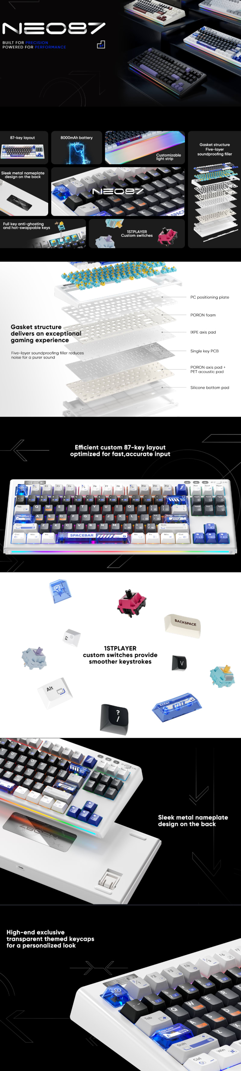 1st Player NEO87 Mechanical Gaming Keyboard - Frostwave infographic