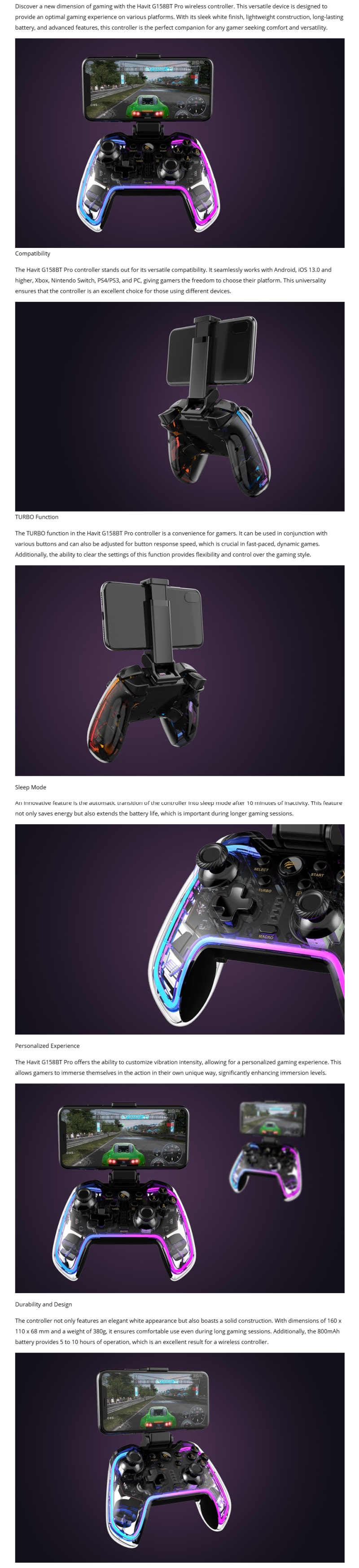 Havit Bluetooth USB PC PS3 PS4 Mobile Game Controller infographic