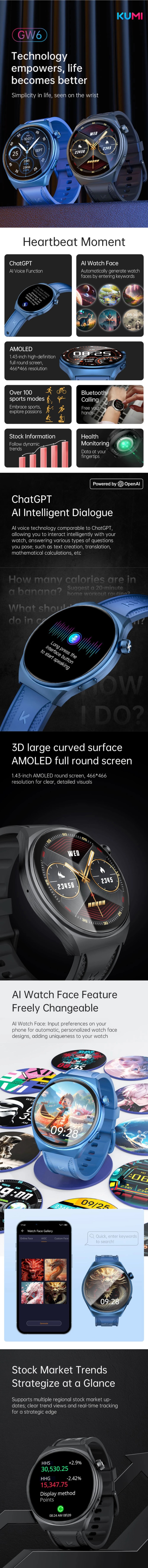 KUMI GW6 Smart Watch - Dark Grey infographic