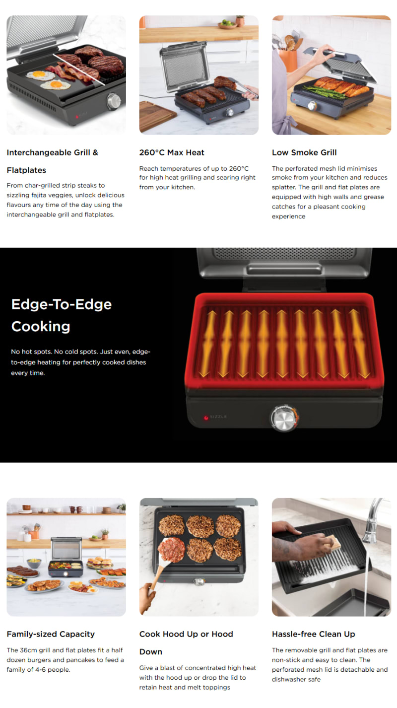 Ninja Sizzle Smokeless Grill & Flat Plate GR101 infographic