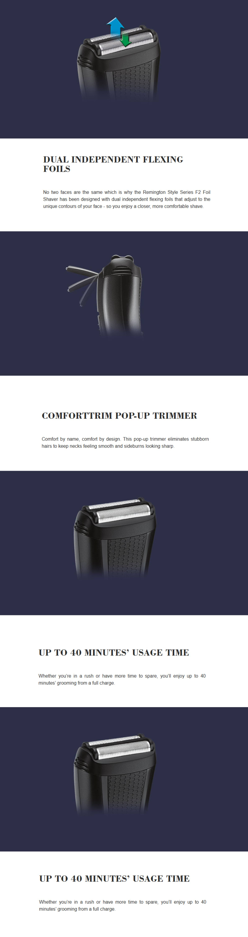 Remington Style Series F2 Foil Shaver infographic
