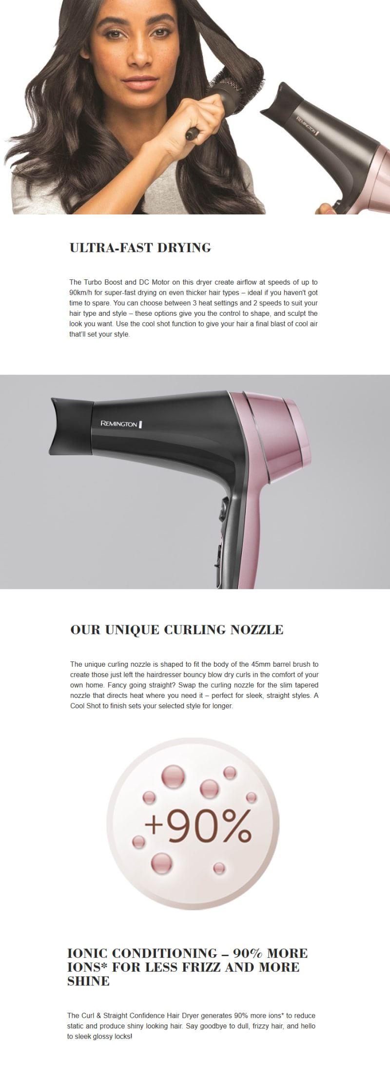 Remington Curl & Straight Confidence Hair Dryer infographic