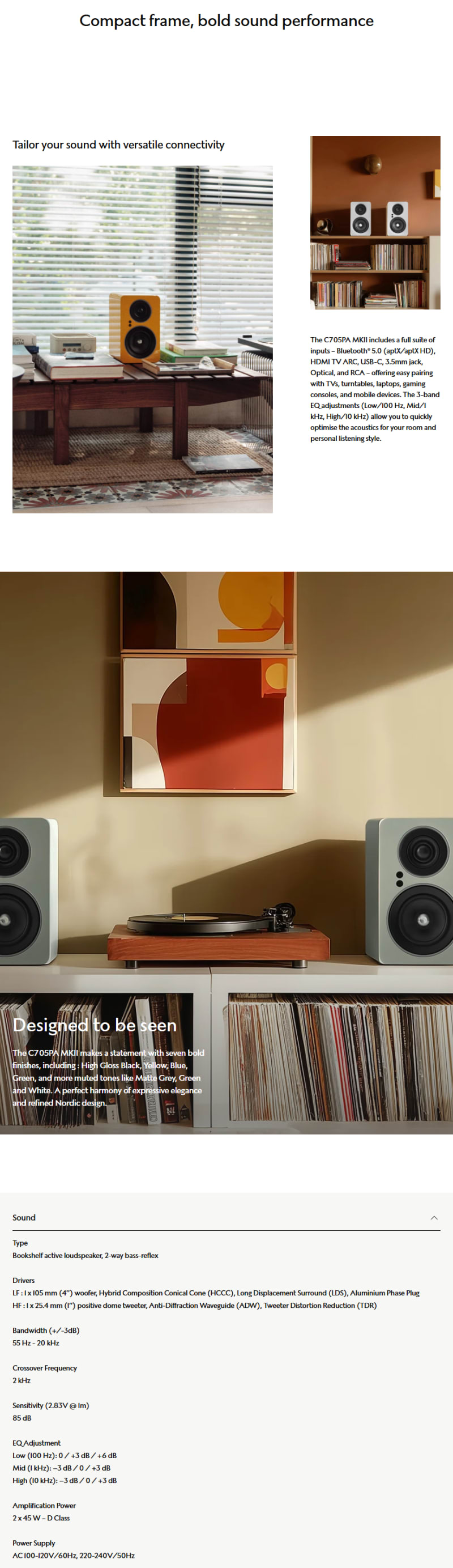 Jamo C705PA MKII Active Bookshelf Speaker - Black infographic