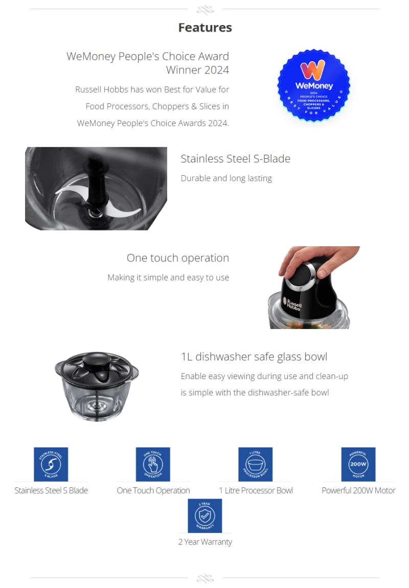 Russell Hobbs Desire Matt Black Chopper infographic