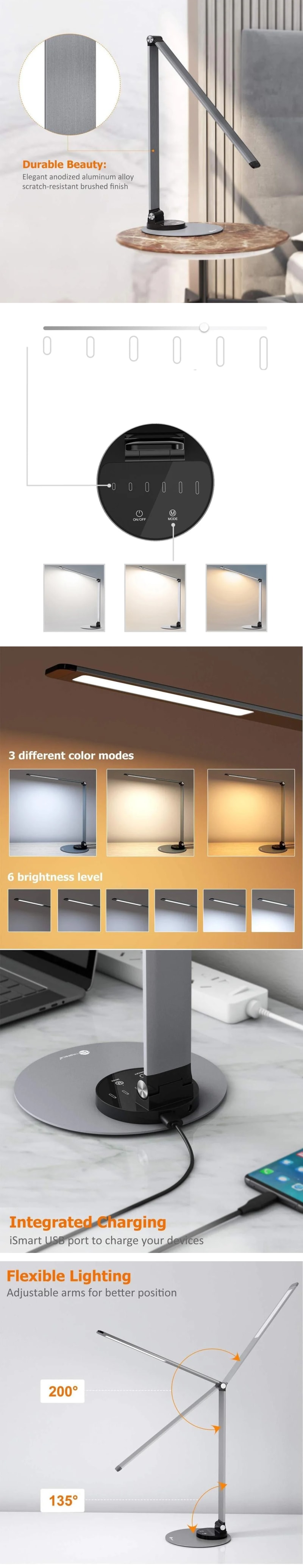 TaoTronics Mercury L1 Ultrathin Pure Aluminum-Alloy LED Desk Lamp infographic
