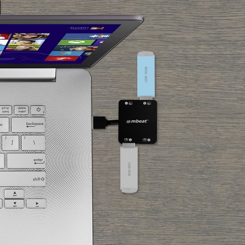 mBeat 4 Port USB 2.0 Hub Plug and Play High Speed Interface infographic