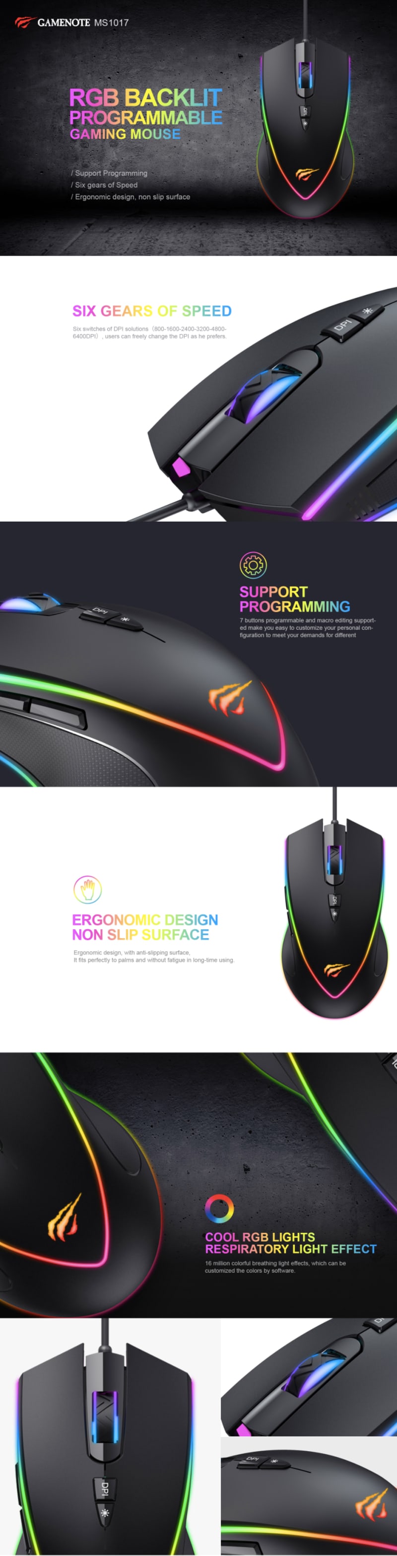 Havit MS1017 RGB Gaming Mouse infographic