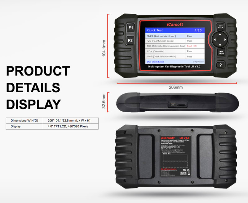 iCarsoft LR V3.0 Land Rover Jaguar Professional Diagnostic Scan Tool infographic 3 of 4
