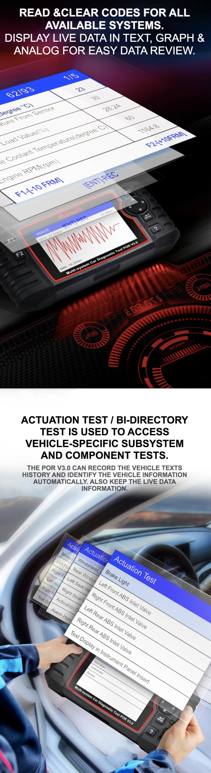 iCarsoft POR V3.0 Full Diagnostic Code Scan Tool For Porsche Vehicles infographic 2 of 4