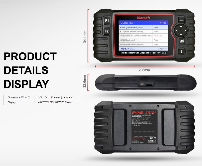 iCarsoft POR V3.0 Full Diagnostic Code Scan Tool For Porsche Vehicles infographic 3 of 4
