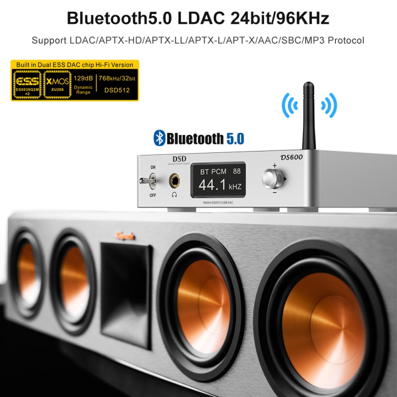 Lavaudio DS600 HiFi DAC & Headphone Amplifier Bluetooth 5.0 Black infographic 1 of 8