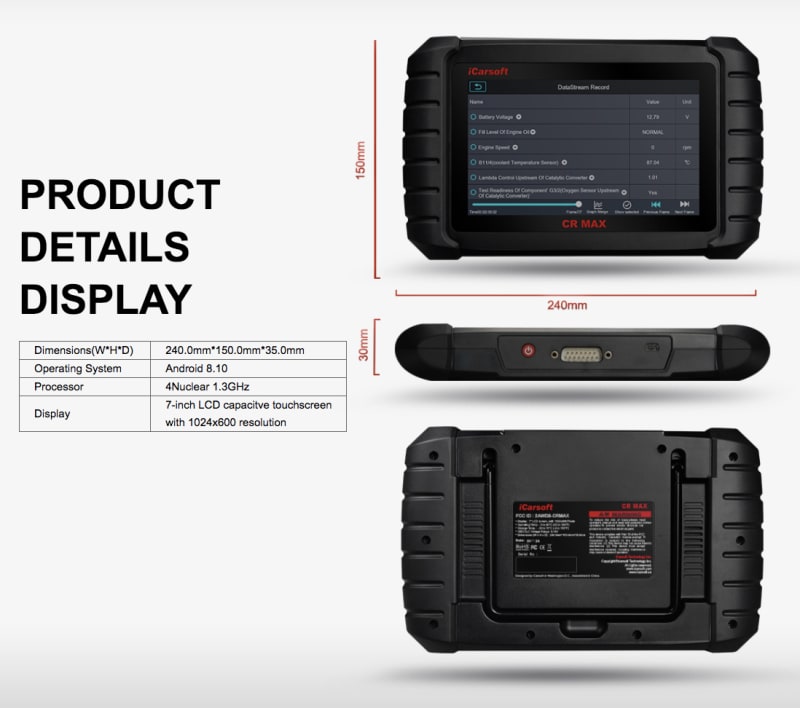 iCarsoft CR MAX Professional Multi Brand & System Car Diagnostic Tools infographic 2 of 3