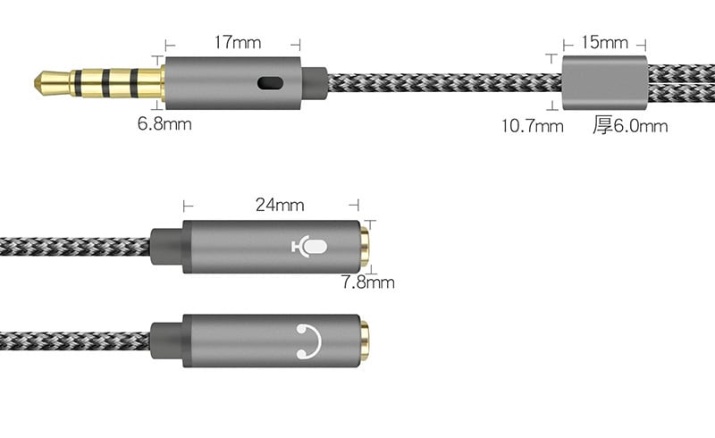 3.5mm Male to 2 Female Audio Jack Headset Microphone Splitter Cable infographic 1 of 2