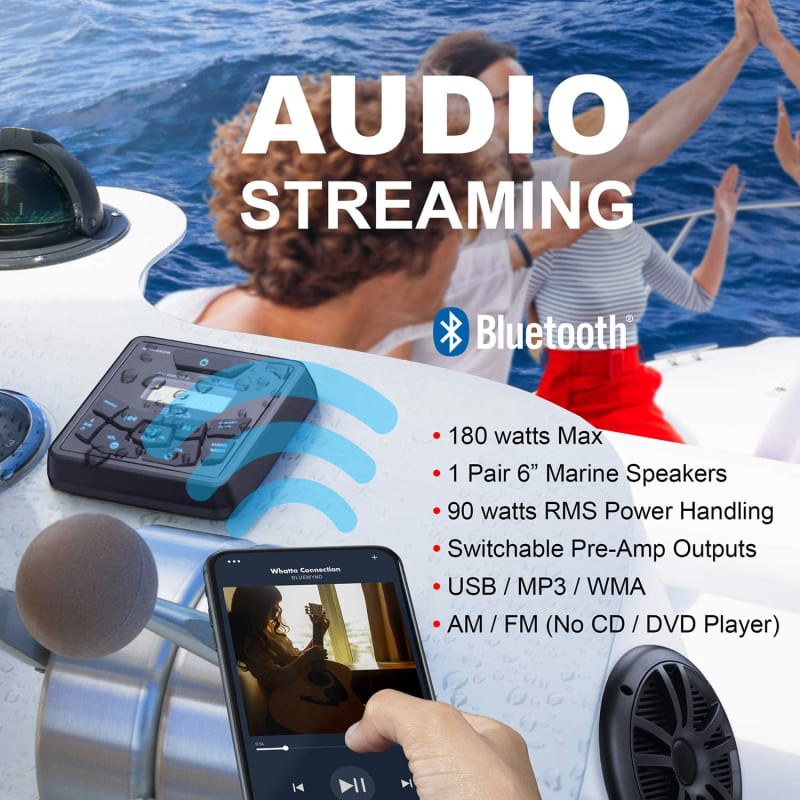 Boss Audio MCKGB450B.6 Mechless Marine Receiver + Speakers Package infographic 2 of 5