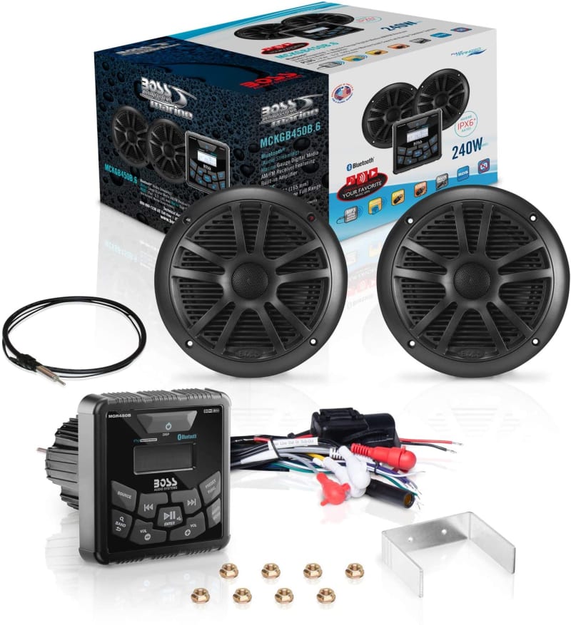 Boss Audio MCKGB450B.6 Mechless Marine Receiver + Speakers Package infographic 5 of 5