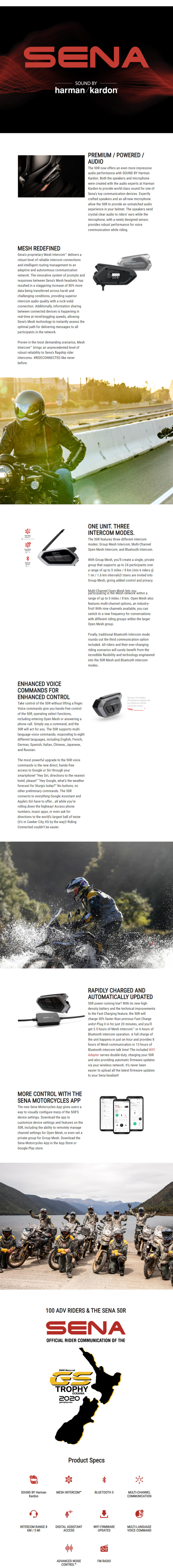 Sena 50R Dual Bluetooth Communication w/ Mesh Intercom 50R-02D infographic