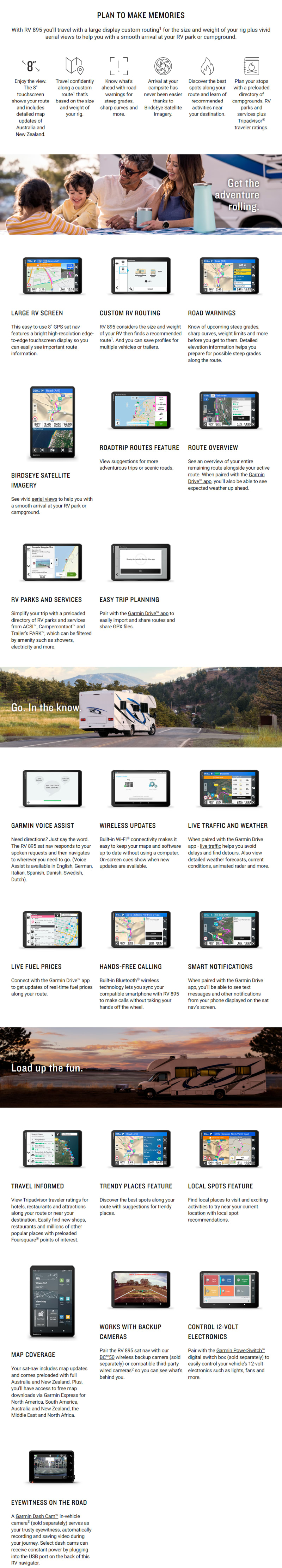 Garmin RV 895 GPS Navigator 010-02748-20 infographic