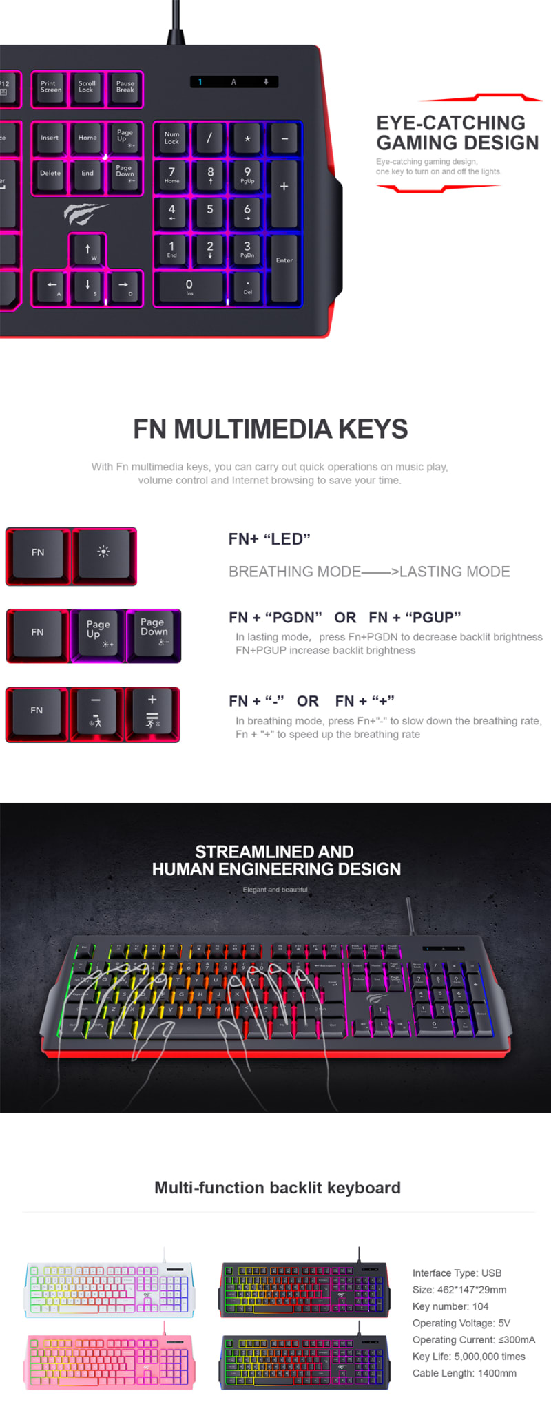 Havit KB866L Multi Function RGB Backlit Keyboard infographic