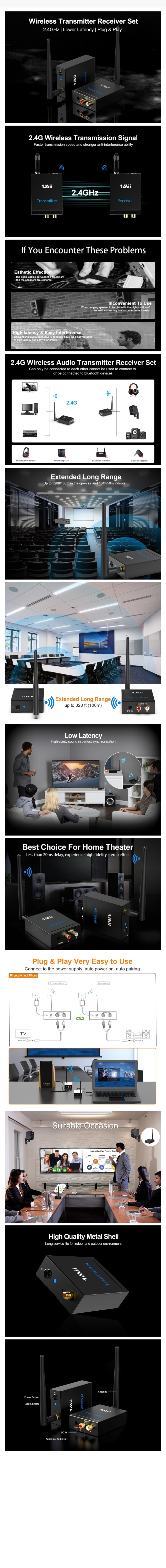 1Mii RT5066 Wireless 2.4GHz Audio Transmitter Receiver infographic
