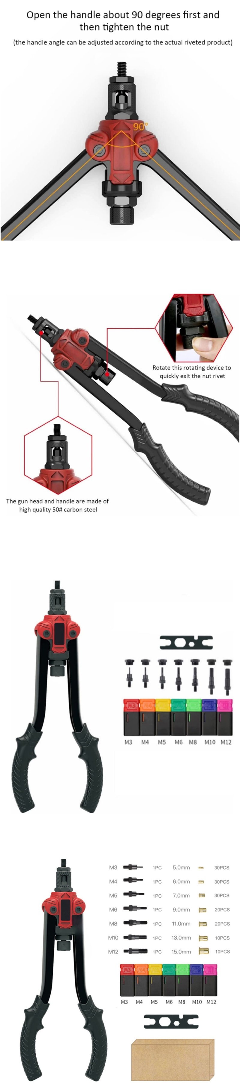 Rynomate Heavy Duty Nut Rivet Gun Riveting Kit infographic